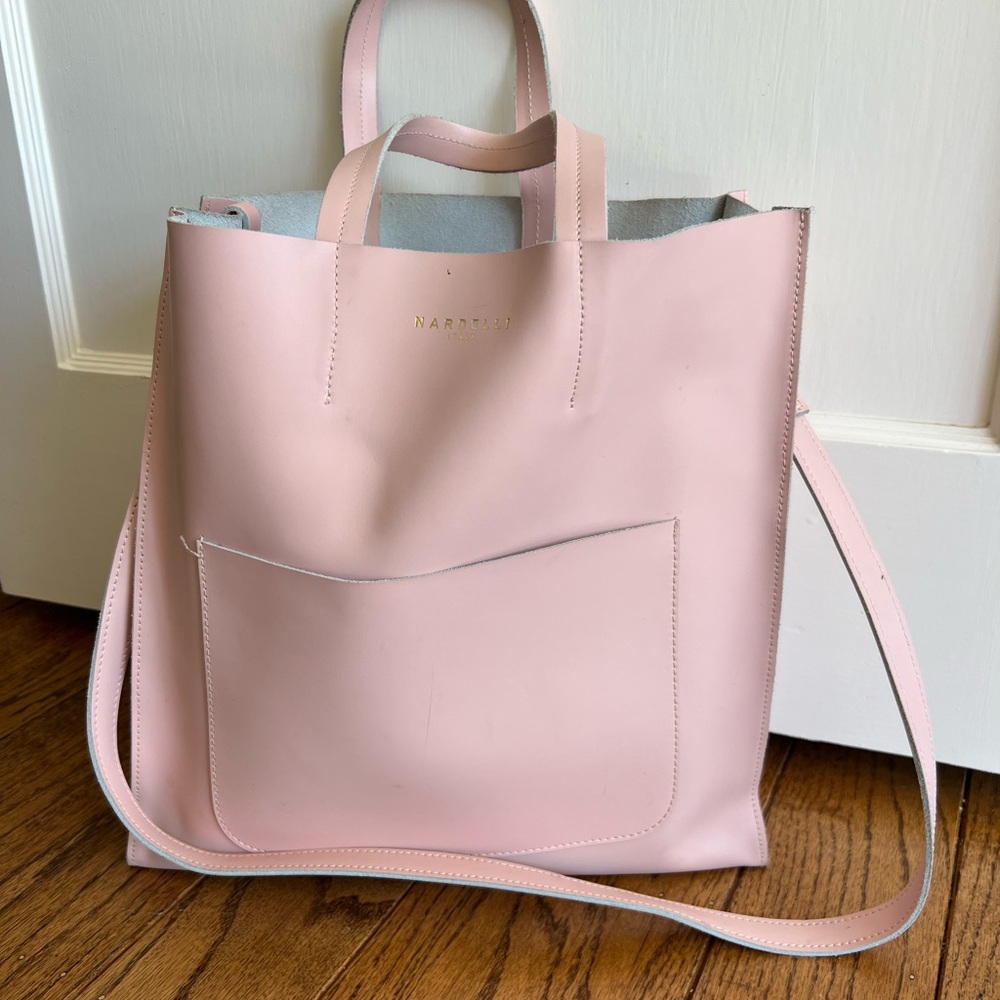 Pink Faux Leather Tote Bag from Italy with Suede inside